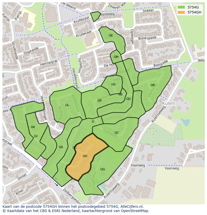 Afbeelding van het postcodegebied 5754 GH op de kaart.
