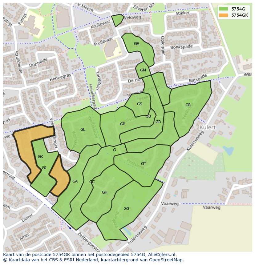 Afbeelding van het postcodegebied 5754 GK op de kaart.