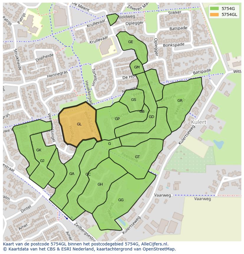 Afbeelding van het postcodegebied 5754 GL op de kaart.