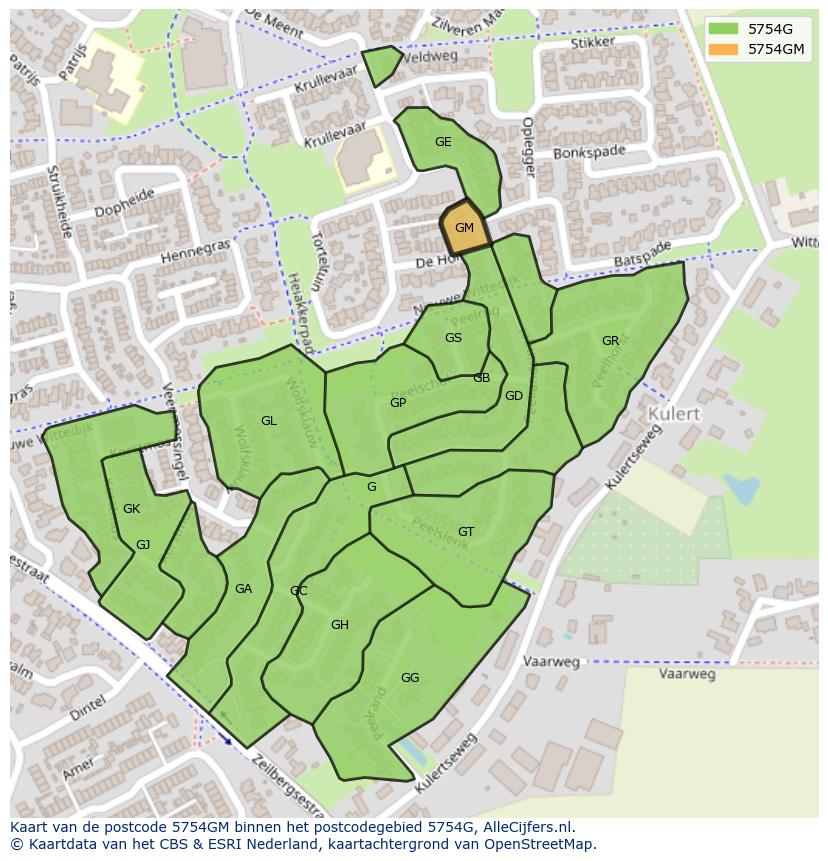 Afbeelding van het postcodegebied 5754 GM op de kaart.