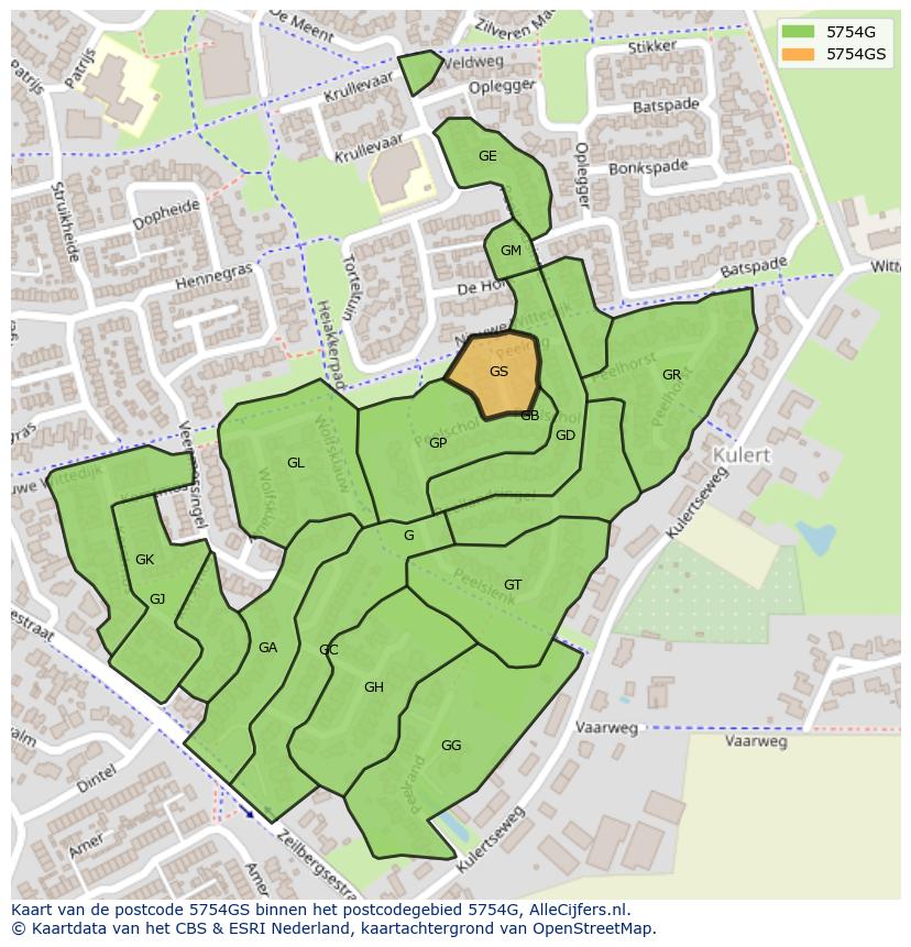 Afbeelding van het postcodegebied 5754 GS op de kaart.