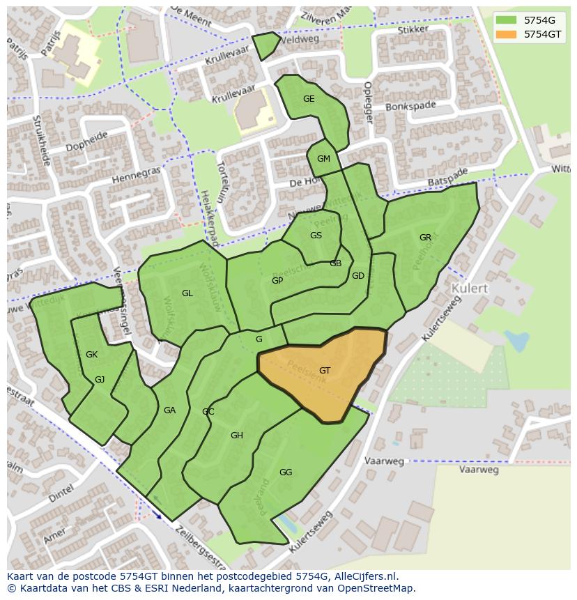 Afbeelding van het postcodegebied 5754 GT op de kaart.