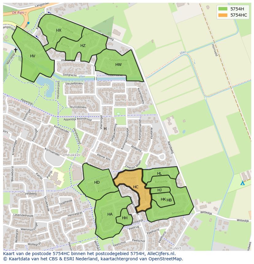 Afbeelding van het postcodegebied 5754 HC op de kaart.