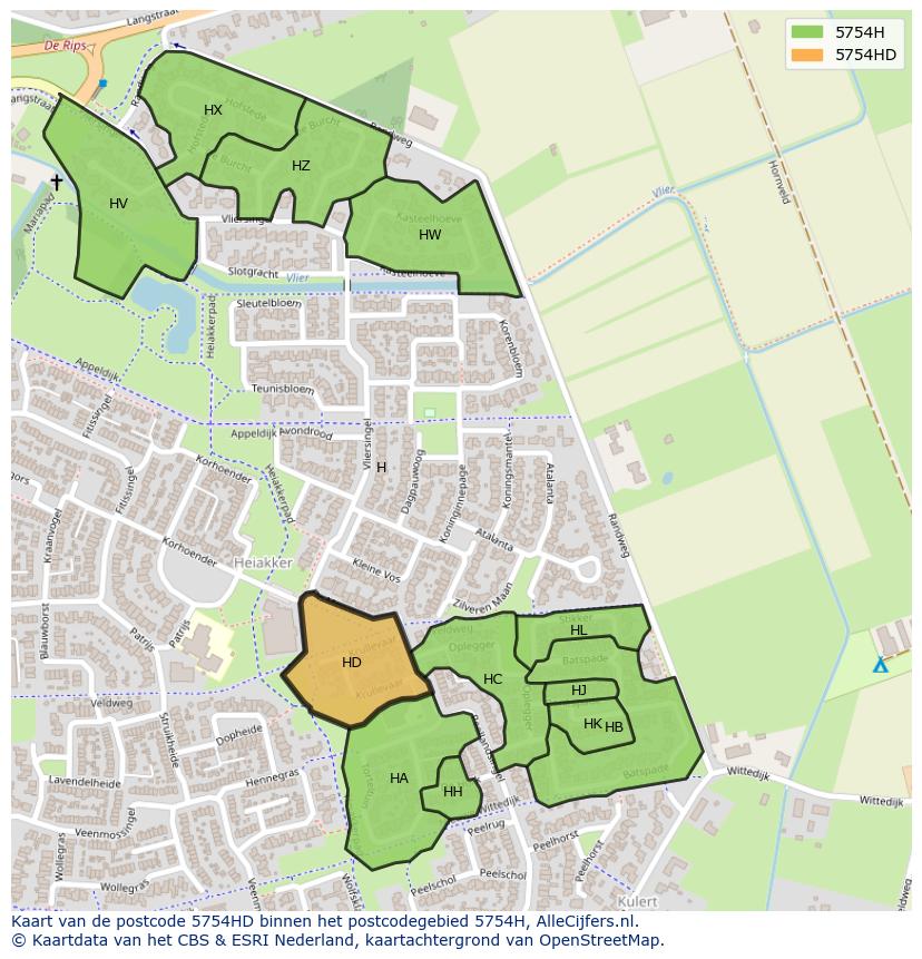 Afbeelding van het postcodegebied 5754 HD op de kaart.