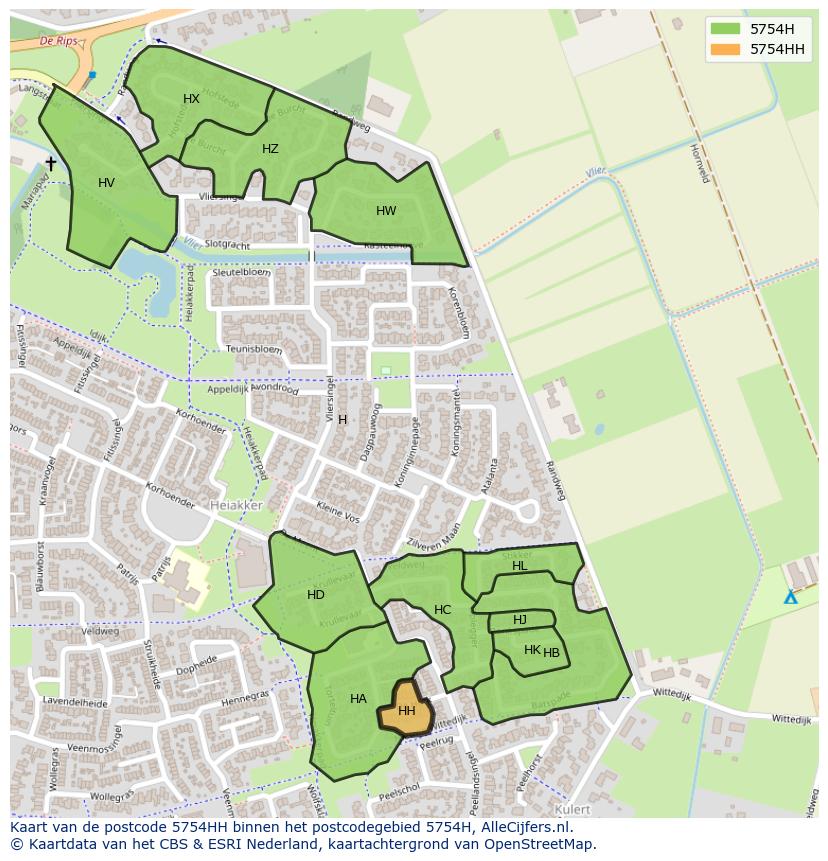 Afbeelding van het postcodegebied 5754 HH op de kaart.