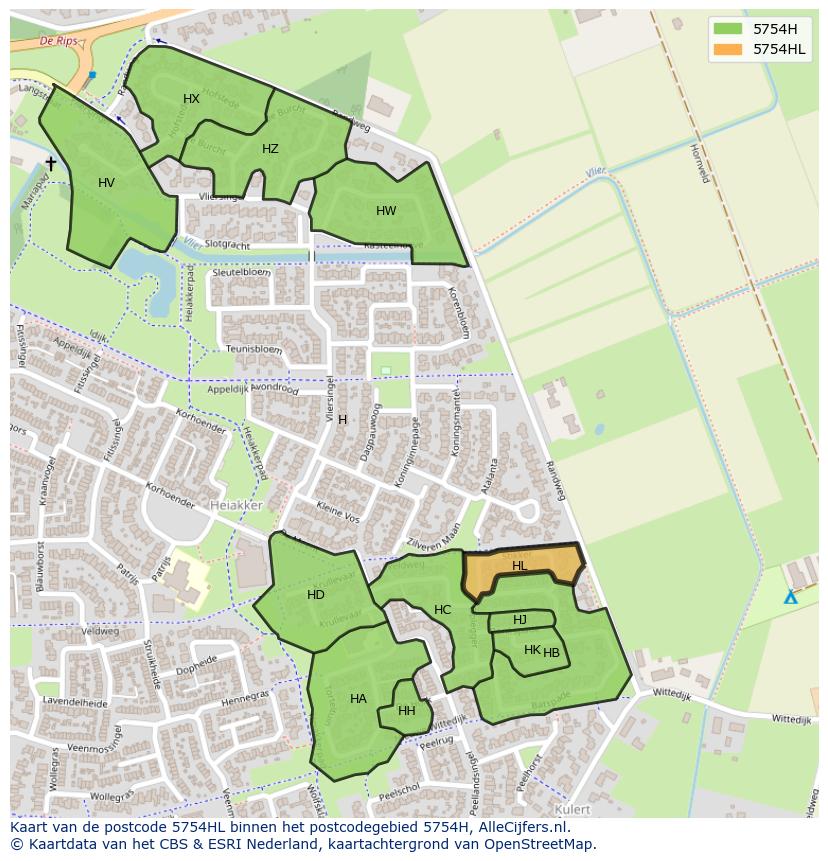 Afbeelding van het postcodegebied 5754 HL op de kaart.