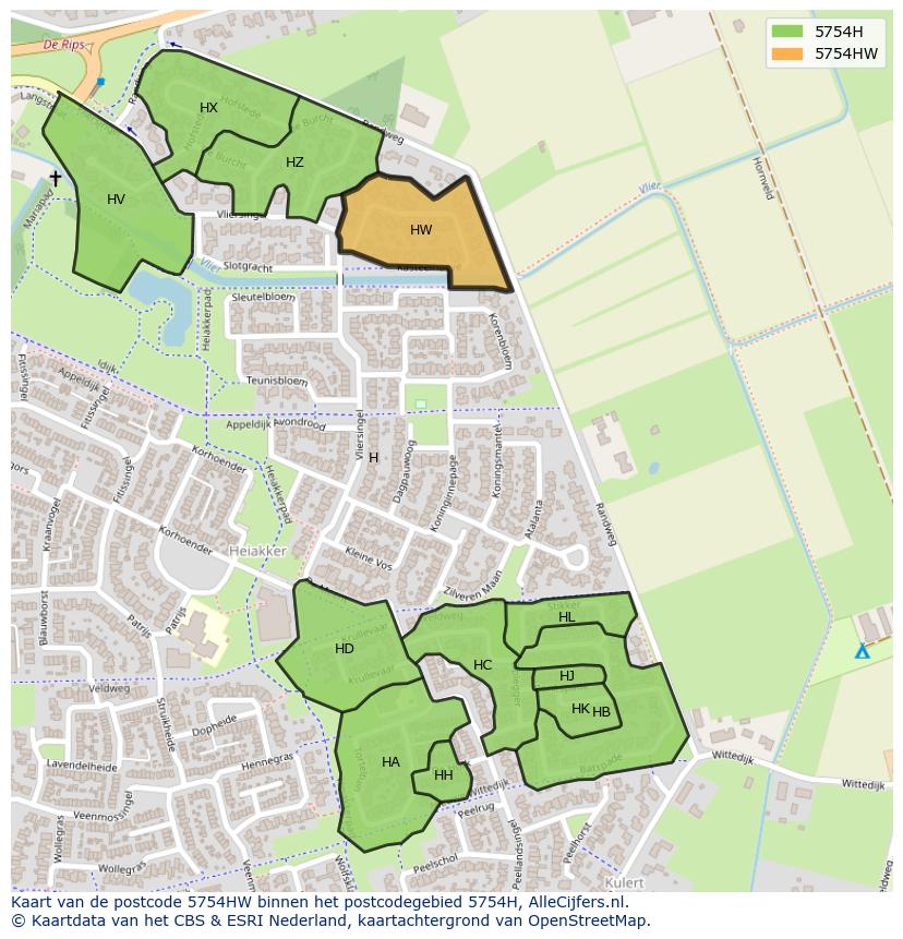 Afbeelding van het postcodegebied 5754 HW op de kaart.