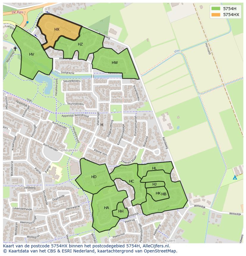 Afbeelding van het postcodegebied 5754 HX op de kaart.