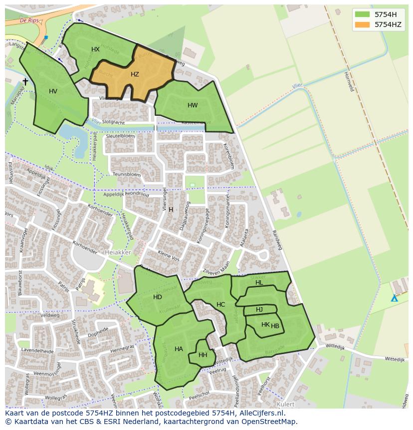 Afbeelding van het postcodegebied 5754 HZ op de kaart.