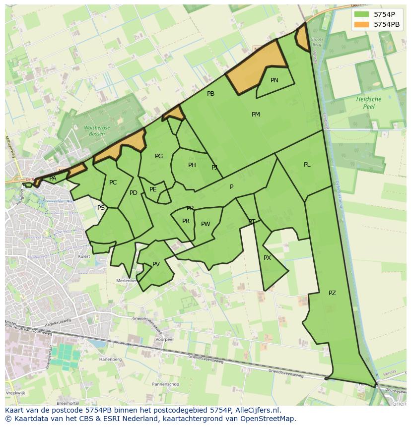Afbeelding van het postcodegebied 5754 PB op de kaart.