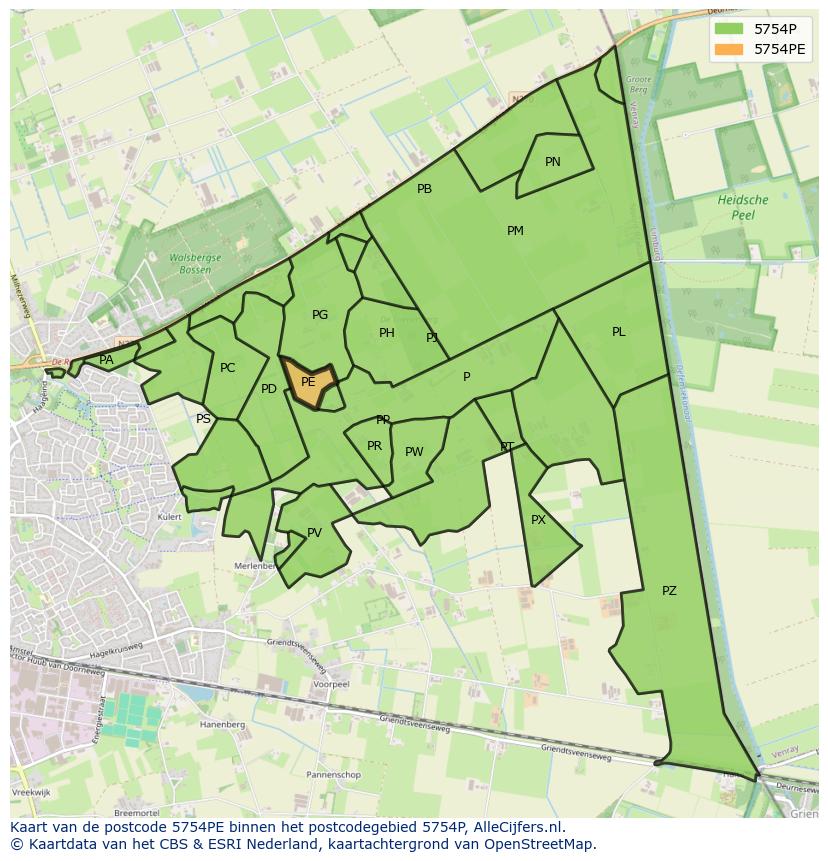 Afbeelding van het postcodegebied 5754 PE op de kaart.