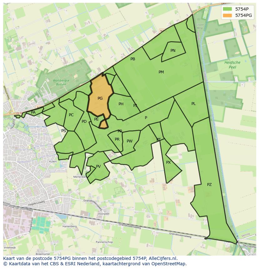 Afbeelding van het postcodegebied 5754 PG op de kaart.