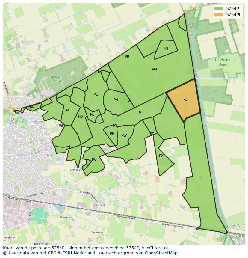 Afbeelding van het postcodegebied 5754 PL op de kaart.