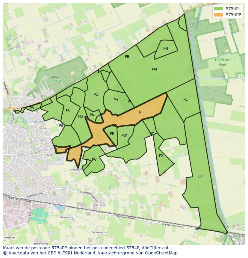 Afbeelding van het postcodegebied 5754 PP op de kaart.