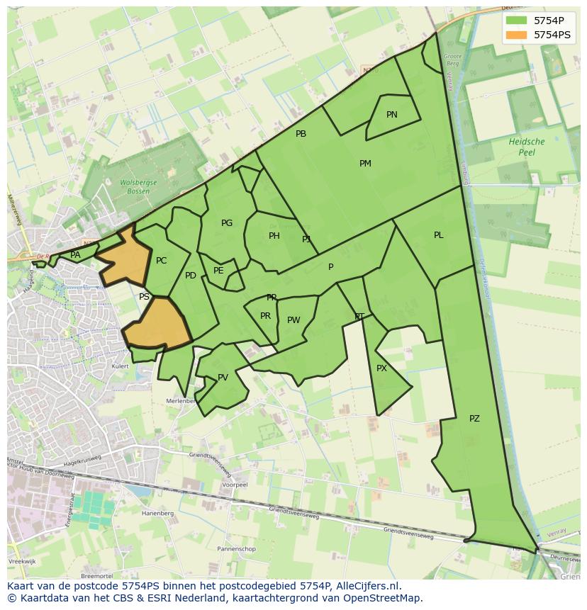 Afbeelding van het postcodegebied 5754 PS op de kaart.