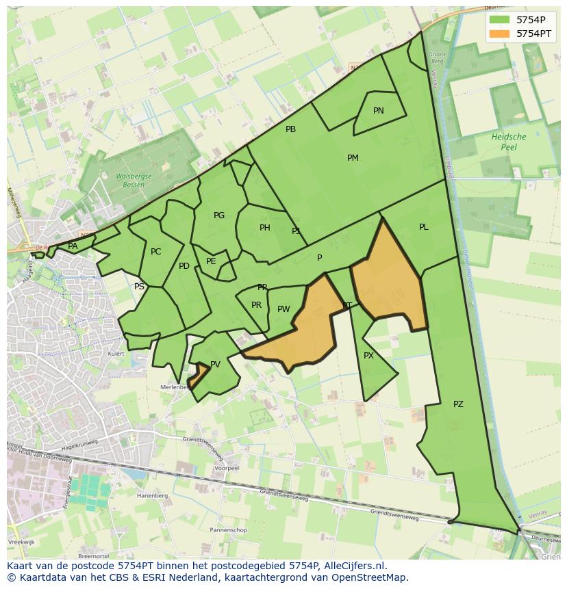 Afbeelding van het postcodegebied 5754 PT op de kaart.