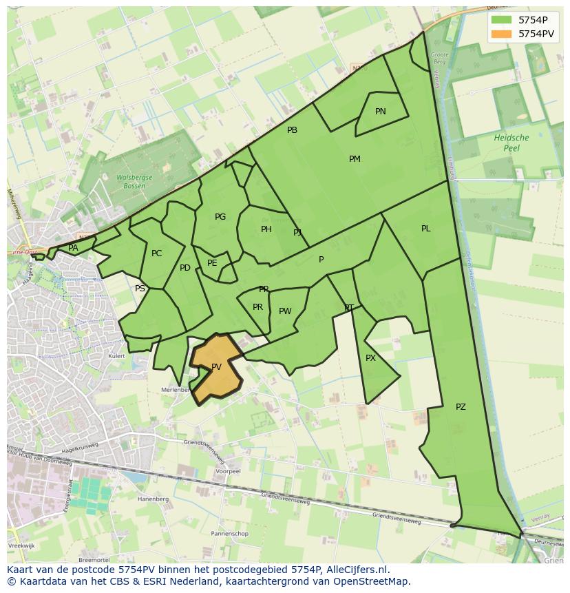 Afbeelding van het postcodegebied 5754 PV op de kaart.