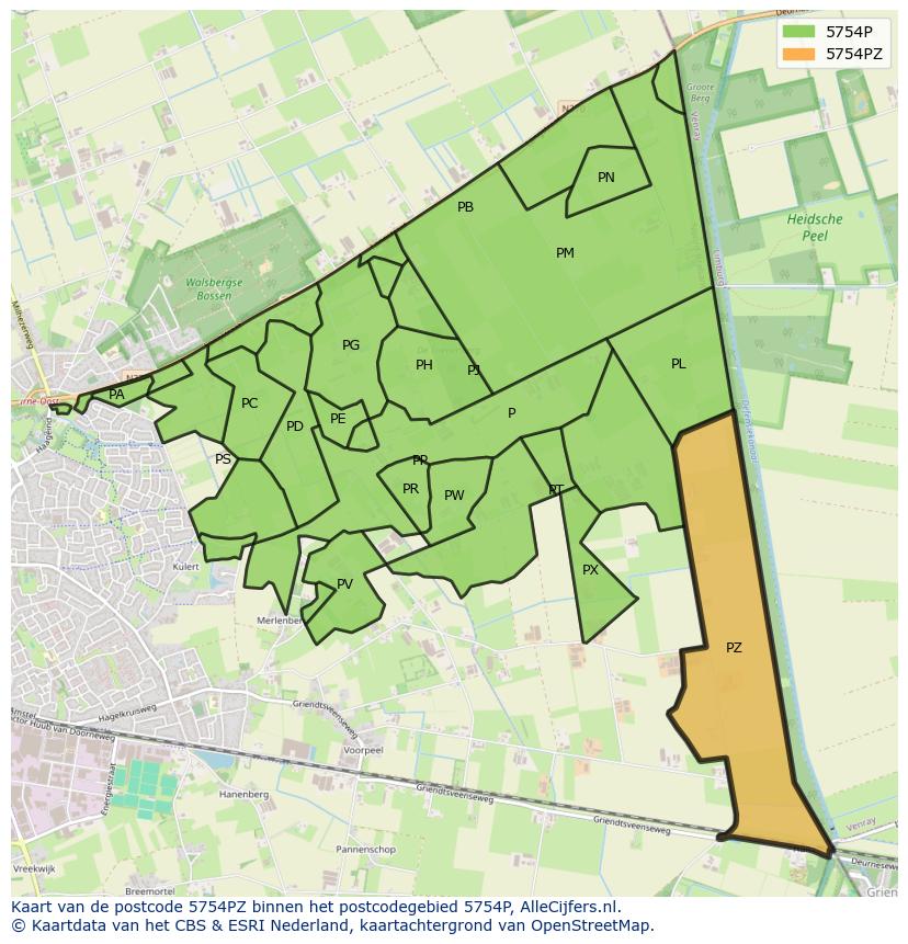 Afbeelding van het postcodegebied 5754 PZ op de kaart.