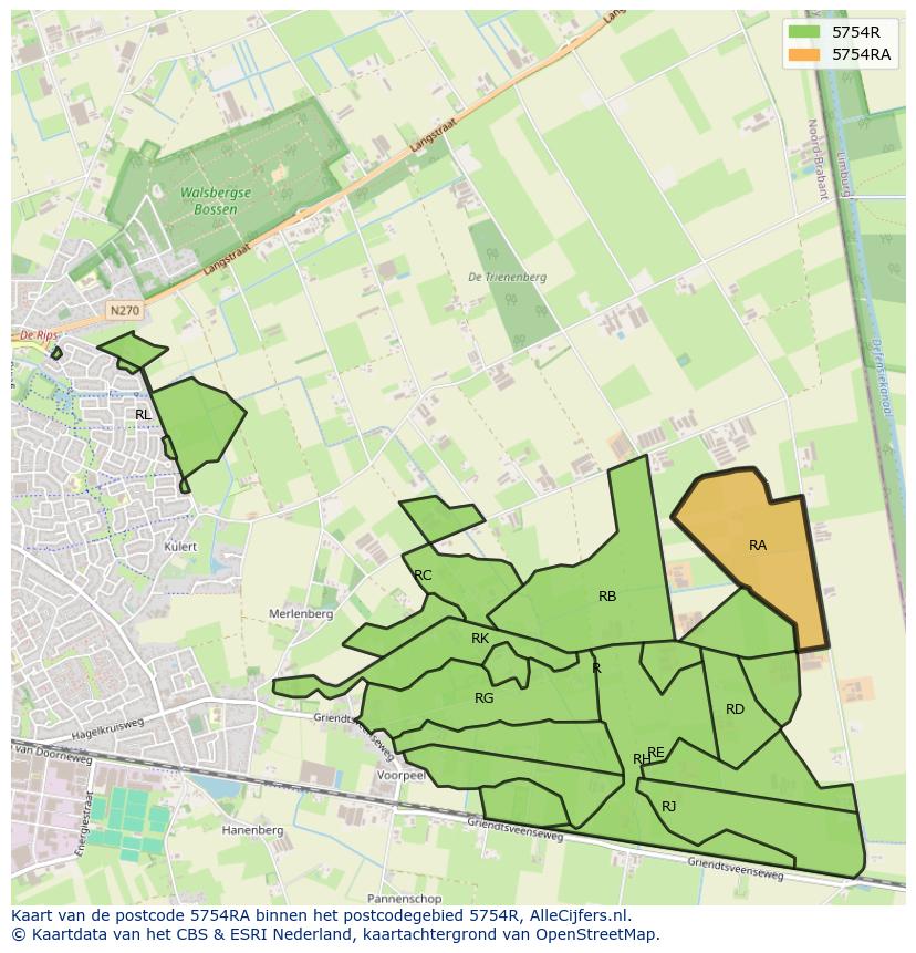 Afbeelding van het postcodegebied 5754 RA op de kaart.
