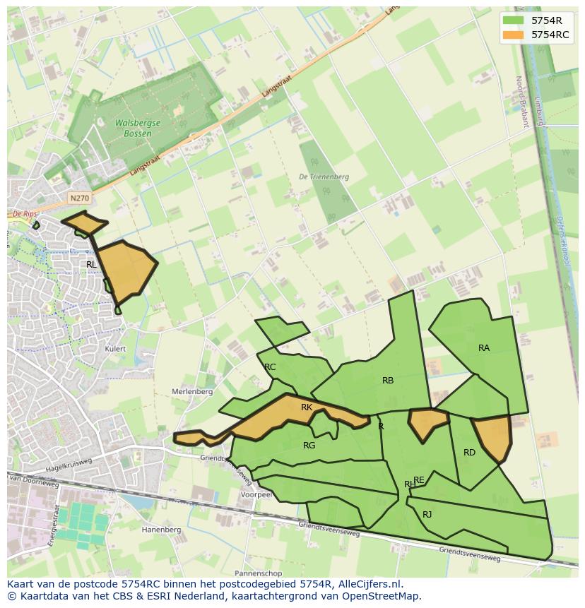 Afbeelding van het postcodegebied 5754 RC op de kaart.