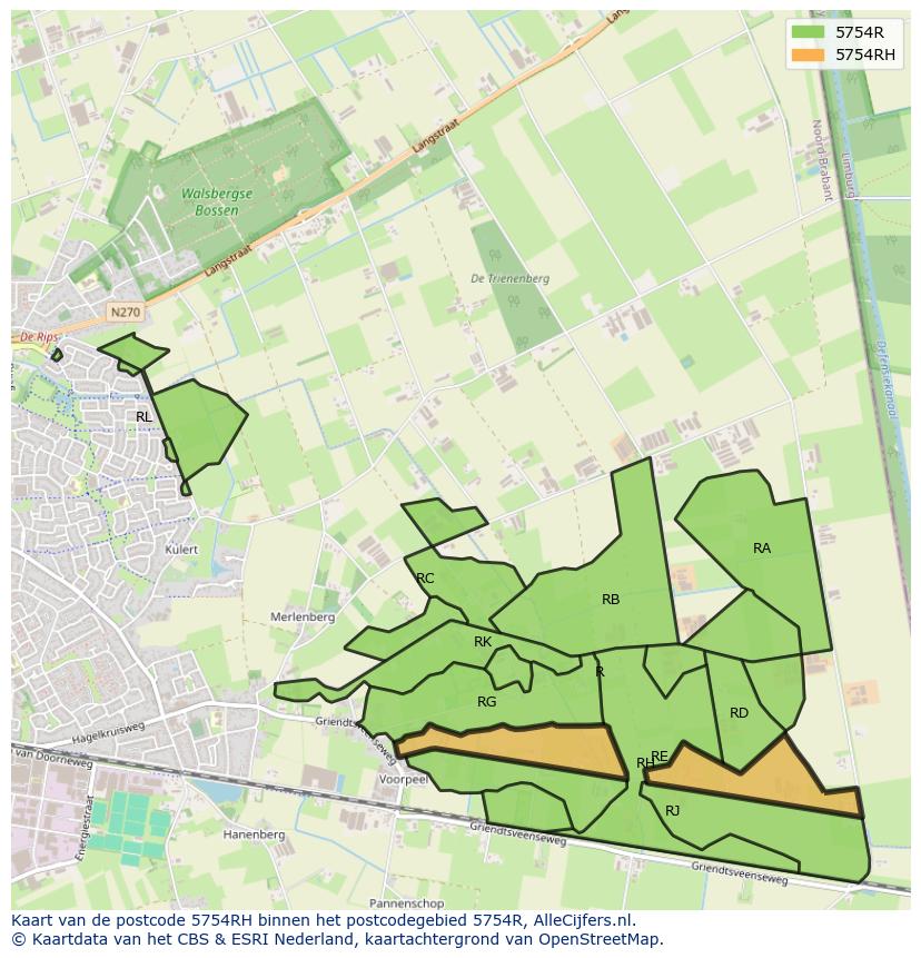 Afbeelding van het postcodegebied 5754 RH op de kaart.