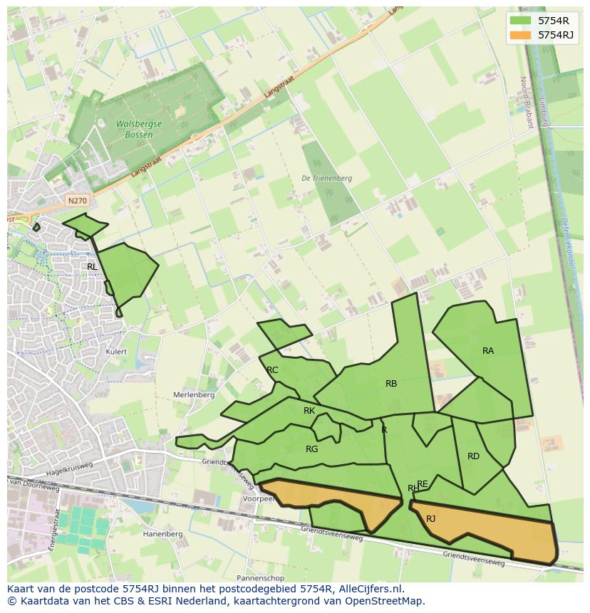 Afbeelding van het postcodegebied 5754 RJ op de kaart.