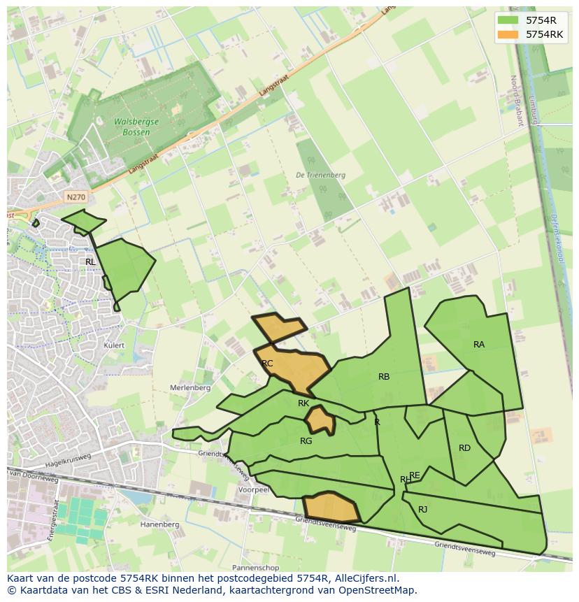 Afbeelding van het postcodegebied 5754 RK op de kaart.