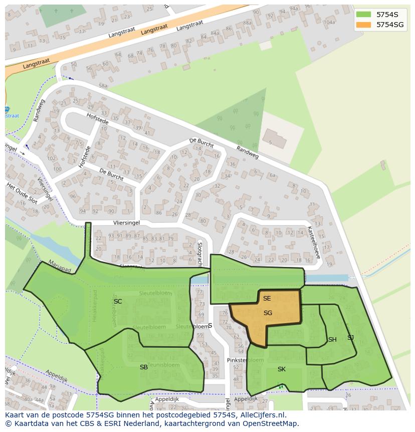 Afbeelding van het postcodegebied 5754 SG op de kaart.