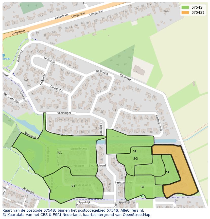 Afbeelding van het postcodegebied 5754 SJ op de kaart.