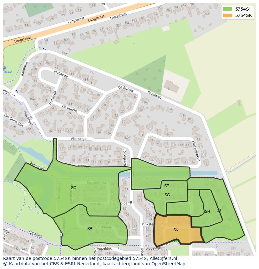 Afbeelding van het postcodegebied 5754 SK op de kaart.
