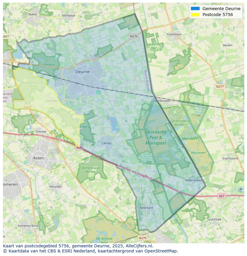 Afbeelding van het postcodegebied 5756 op de kaart.