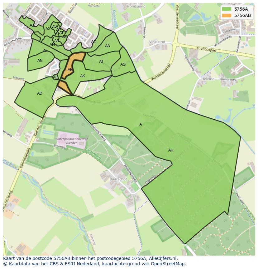 Afbeelding van het postcodegebied 5756 AB op de kaart.