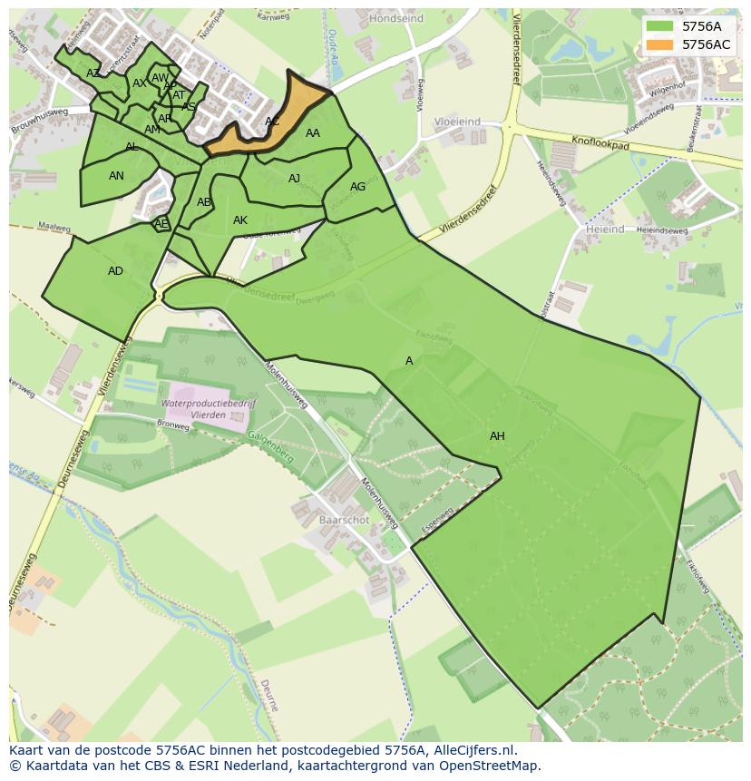 Afbeelding van het postcodegebied 5756 AC op de kaart.