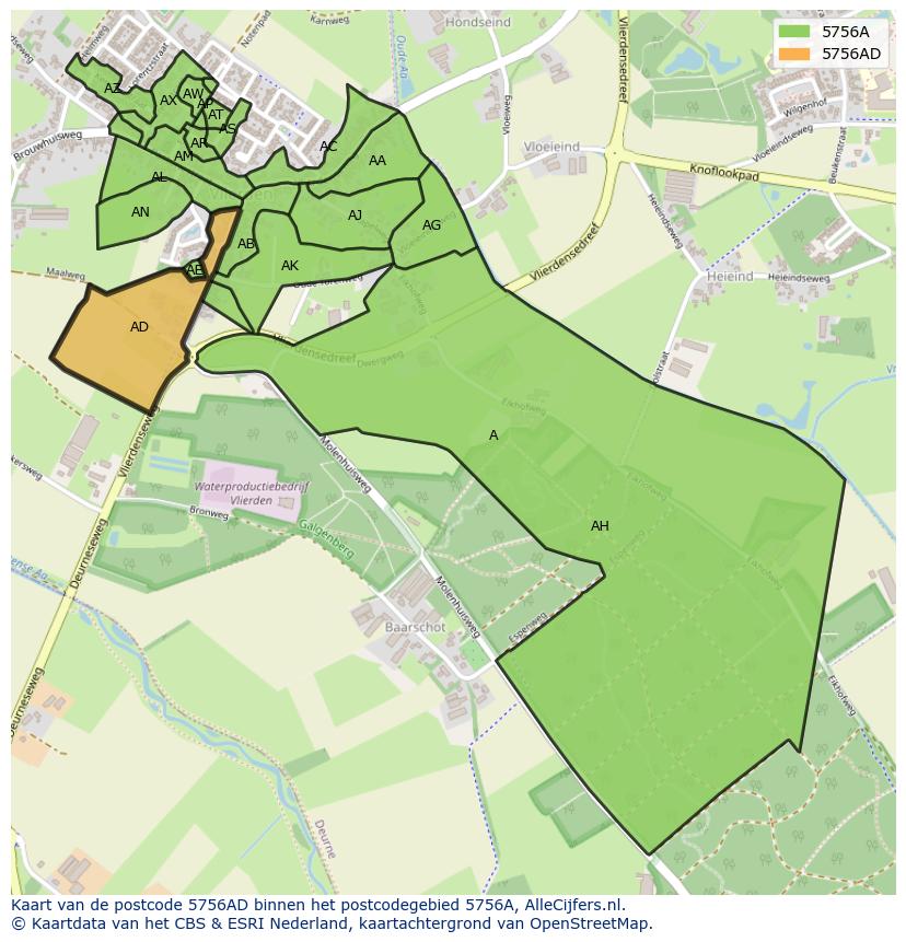 Afbeelding van het postcodegebied 5756 AD op de kaart.