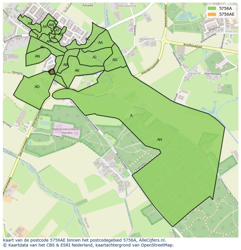 Afbeelding van het postcodegebied 5756 AE op de kaart.