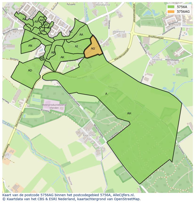 Afbeelding van het postcodegebied 5756 AG op de kaart.
