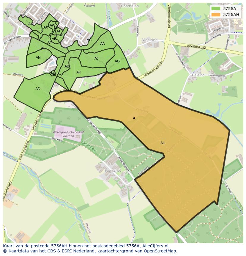 Afbeelding van het postcodegebied 5756 AH op de kaart.