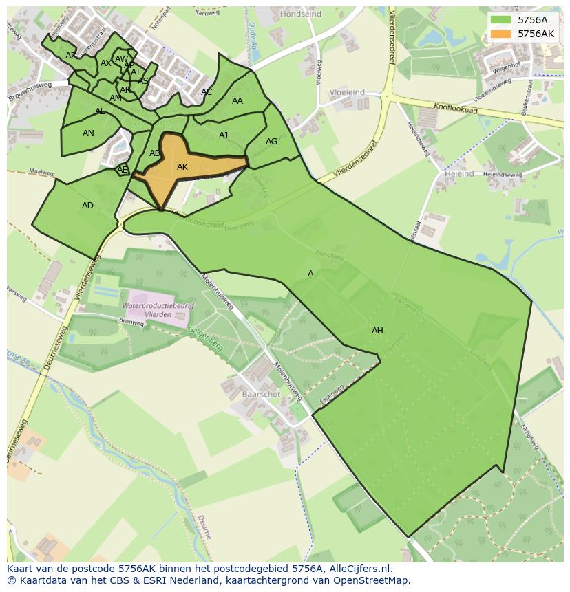 Afbeelding van het postcodegebied 5756 AK op de kaart.