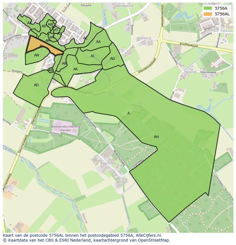 Afbeelding van het postcodegebied 5756 AL op de kaart.