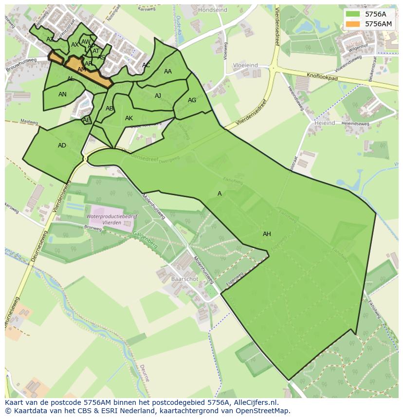 Afbeelding van het postcodegebied 5756 AM op de kaart.