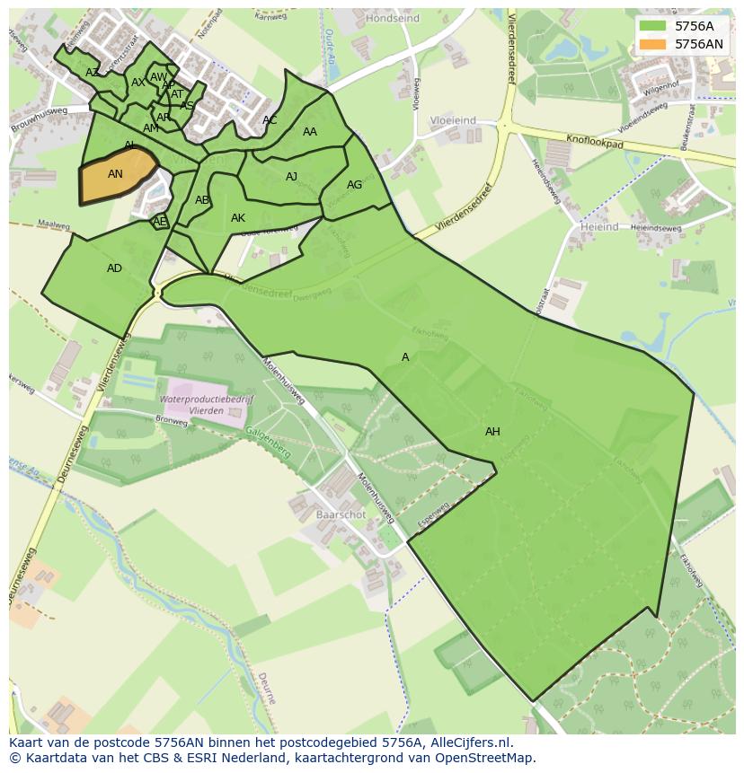 Afbeelding van het postcodegebied 5756 AN op de kaart.