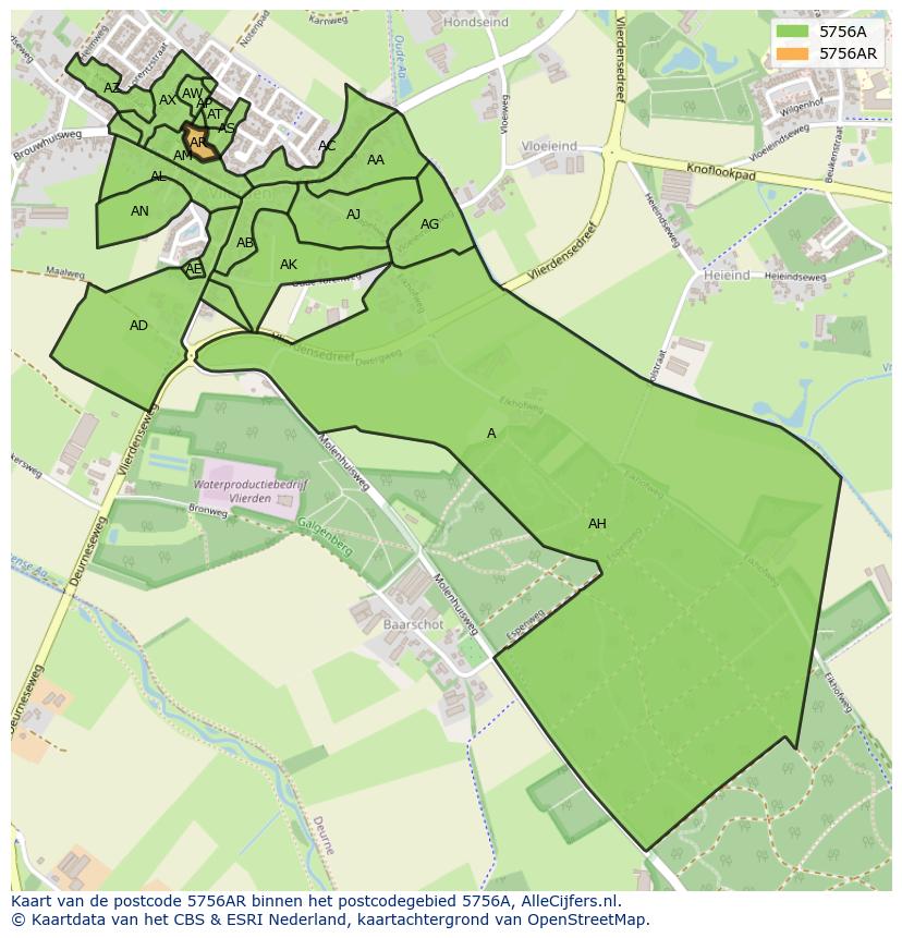 Afbeelding van het postcodegebied 5756 AR op de kaart.