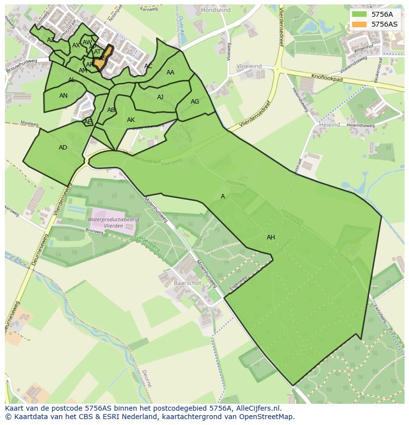 Afbeelding van het postcodegebied 5756 AS op de kaart.