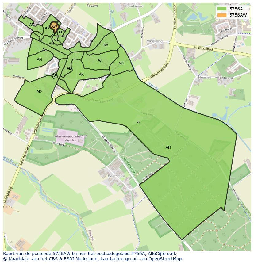 Afbeelding van het postcodegebied 5756 AW op de kaart.
