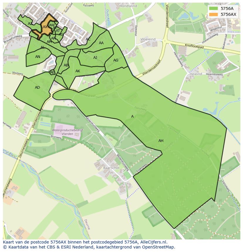 Afbeelding van het postcodegebied 5756 AX op de kaart.