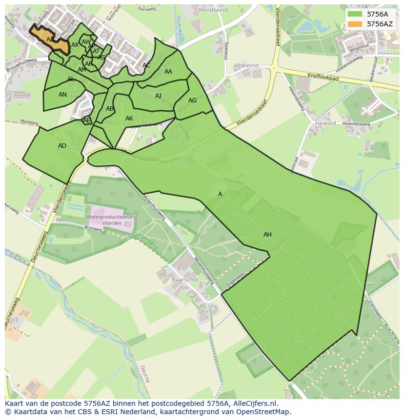 Afbeelding van het postcodegebied 5756 AZ op de kaart.