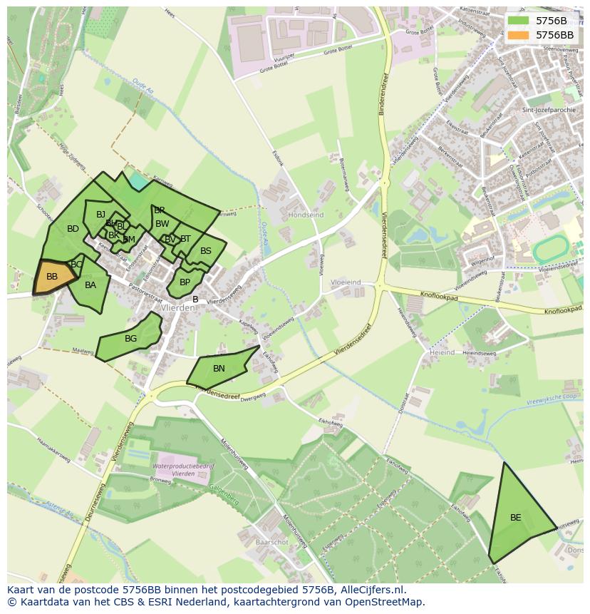 Afbeelding van het postcodegebied 5756 BB op de kaart.