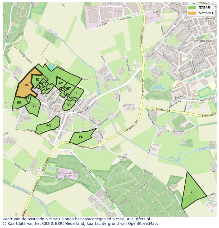 Afbeelding van het postcodegebied 5756 BD op de kaart.