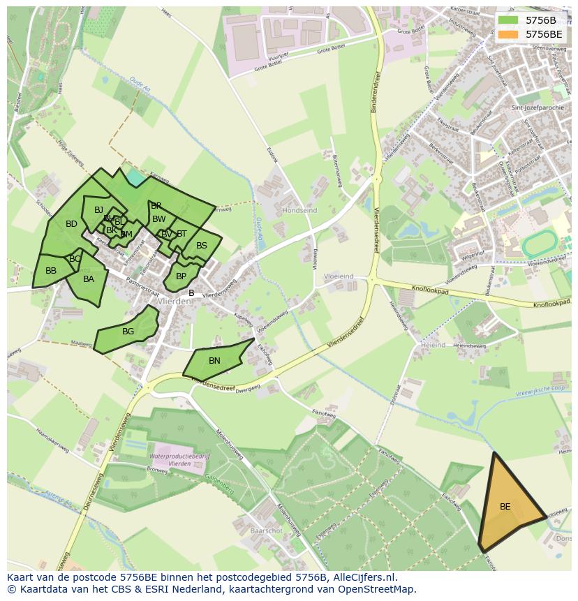 Afbeelding van het postcodegebied 5756 BE op de kaart.