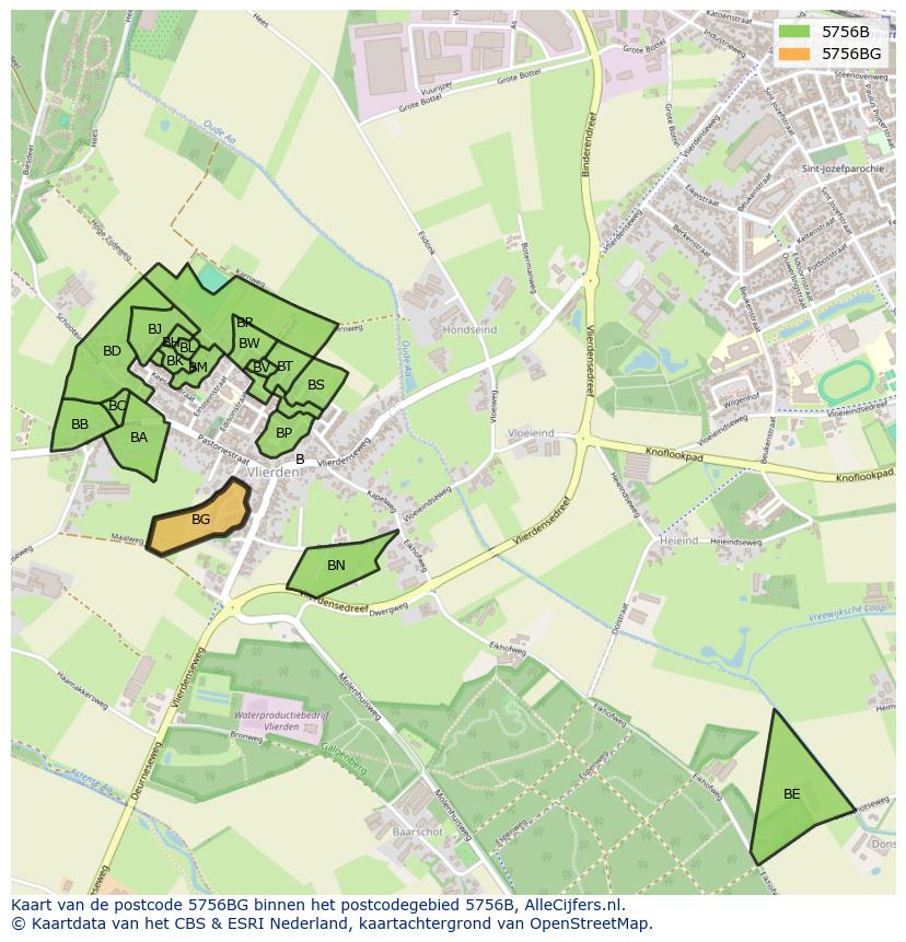 Afbeelding van het postcodegebied 5756 BG op de kaart.